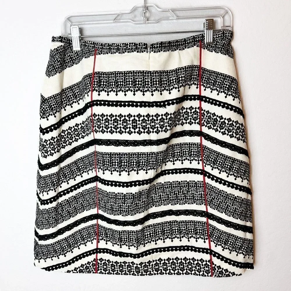 Anthropologie Tabitha Black/White/Red Lace Detail Pencil Skirt Size 12
